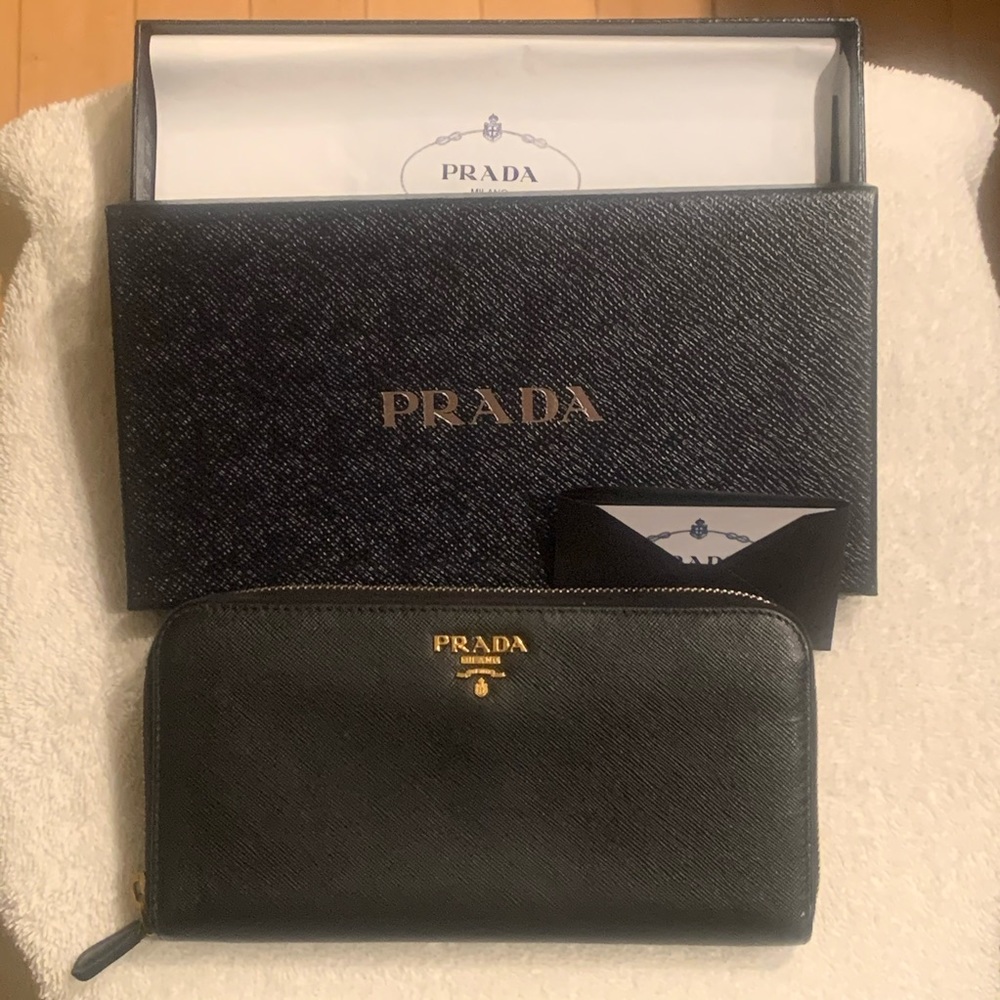 Prada Black Saffiano Leather Zip Wallet